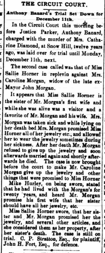 Camden Post, November 18, 1882 — Circuit Court case involving Mrs. Caroline Morgan