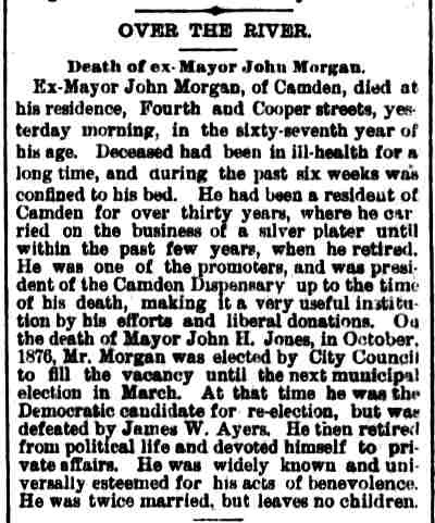 Philadelphia Inquirer, December 7, 1881 — Death of Ex-Mayor John Morgan