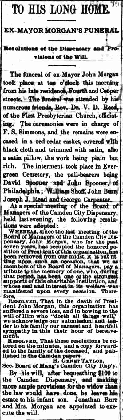 Camden Post, December 9, 1881 — Ex-Mayor Morgan's Funeral