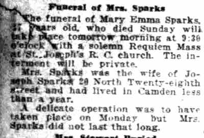 Funeral of Mrs. Sparks, Camden Courier-Post, November 4, 1924