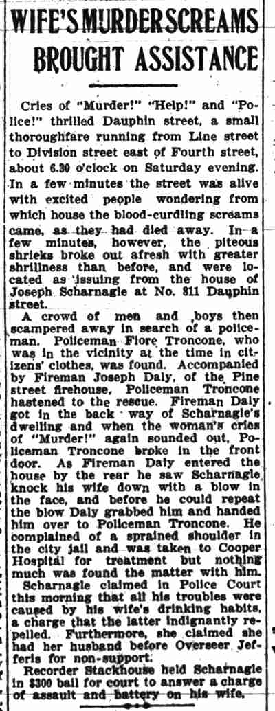Camden Post-Telegram, September 21, 1908 — Wife's Murder Screams Brought Assistance
