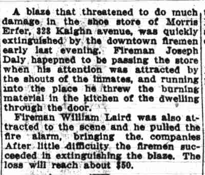 Camden Post-Telegram article about shoe store fire on Kaighn Avenue, October 25, 1913