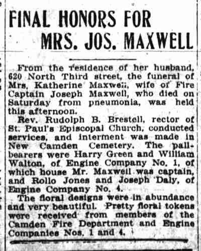 Final Honors for Mrs. Jos. Maxwell — Camden Post-Telegram, December 23, 1915