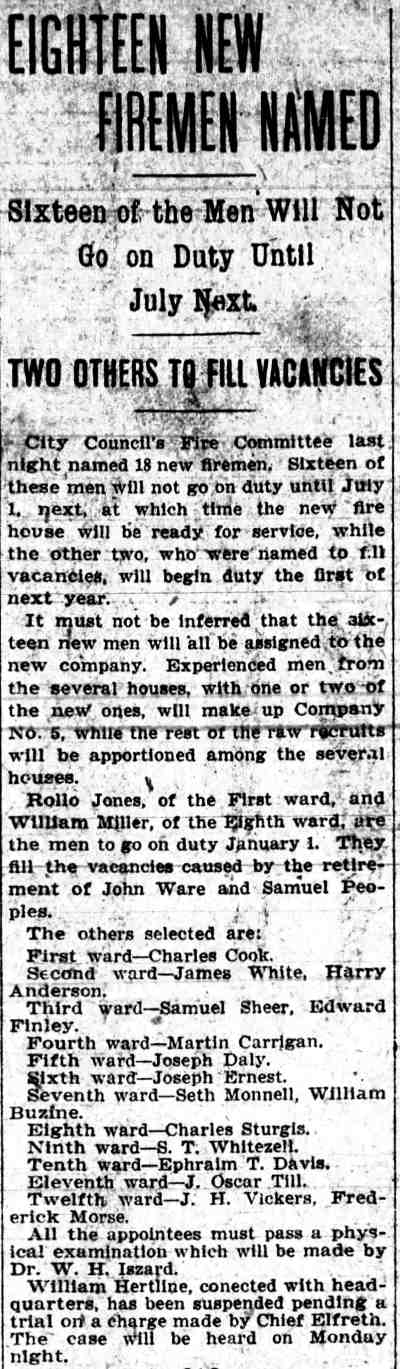 Camden Post-Telegram, December 3, 1904 — eighteen new firemen named
