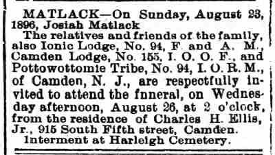 Camden Post, August 25, 1896 — Matlack funeral notice