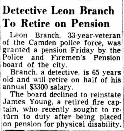 Detective Leon Branch To Retire on Pension, October 7 1950