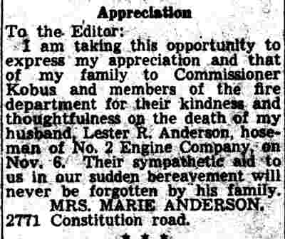 Letter of appreciation from Mrs. Marie Anderson, Camden Courier-Post, November 11, 1939
