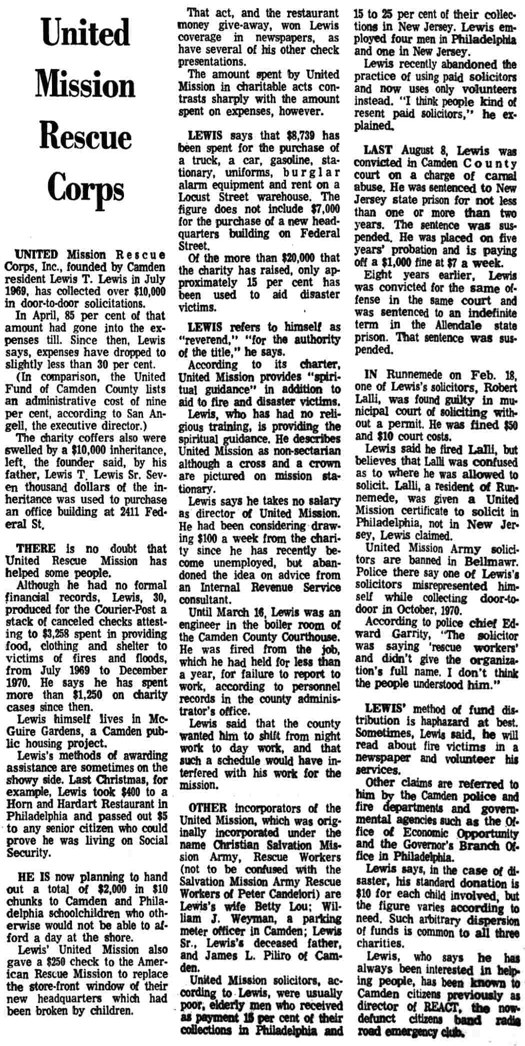 United Mission Rescue Corps - Camden Courier-Post, August 6, 1971