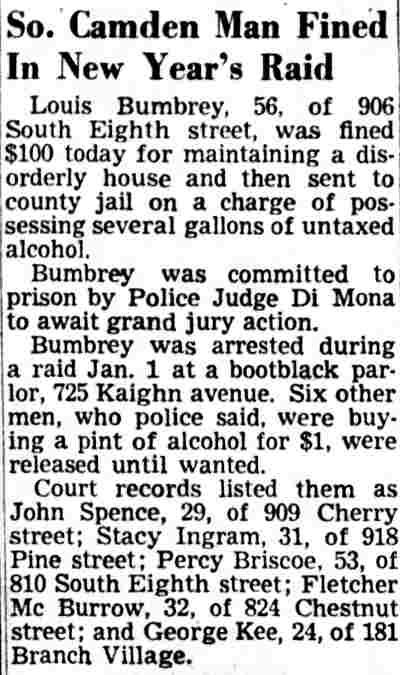 News clipping: Louis Bumbrey fined, George Kee of 181 Branch Village mentioned, 1950