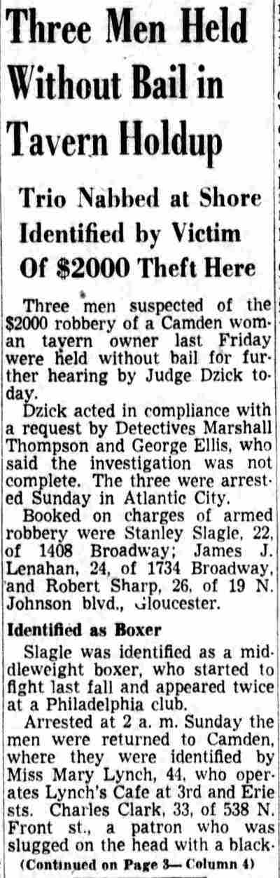 Camden Courier-Post, January 12, 1953 — Three Men Held Without Bail in Tavern Holdup