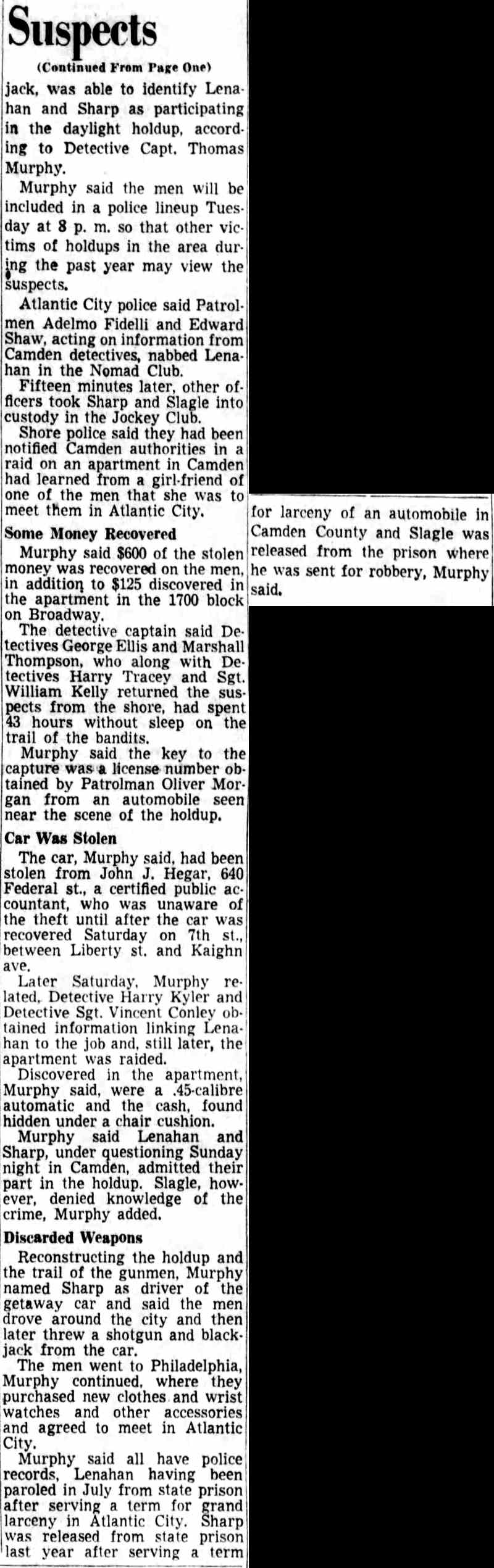 Camden Courier-Post, January 12, 1953 — Three Men Held Without Bail in Tavern Holdup (continued)