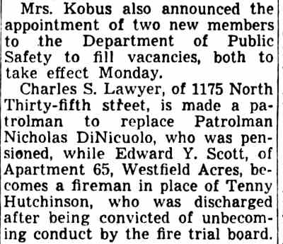 Mary Kobus fireman appointment November 21 1938
