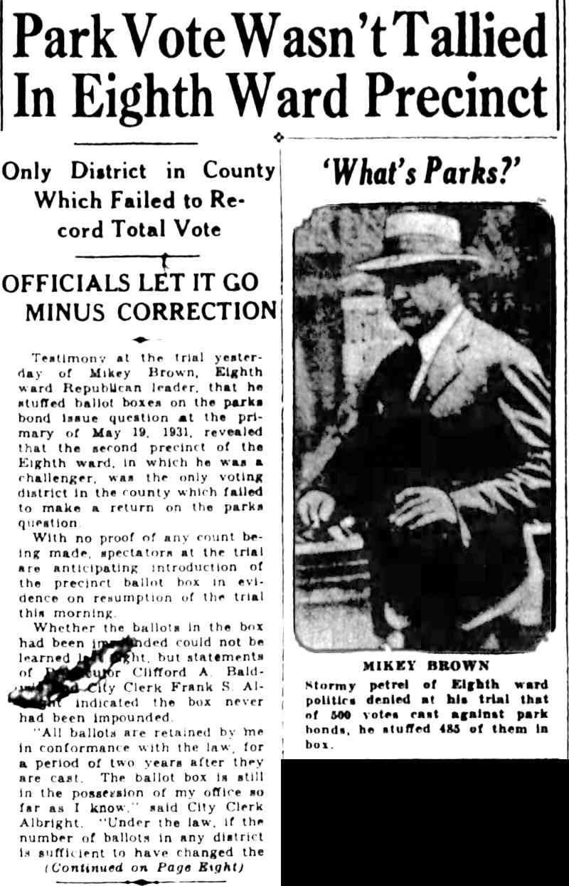 Camden Courier-Post January 12, 1933 - Park Vote Wasn't Tallied In Eighth Ward Precinct