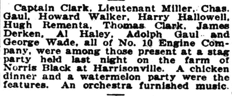 Camden Post-Telegram, August 9, 1921 — No. 10 Engine Company Stag Party
