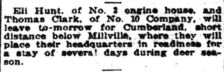 Camden Post-Telegram August 9 1921 - Eli Hunt and Thomas Clark hunting trip notice