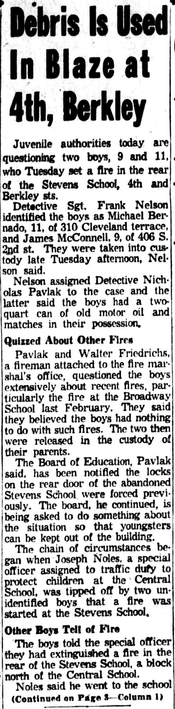 Camden Courier-Post, March 16, 1955 — Debris Is Used In Blaze at 4th, Berkley