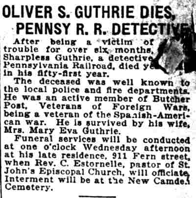 Oliver S. Guthrie, 911 Fern Street — Camden Courier-Post, October 30, 1926
