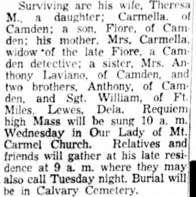Richard A. Troncone obituary, Camden Courier-Post March 1956, column 2