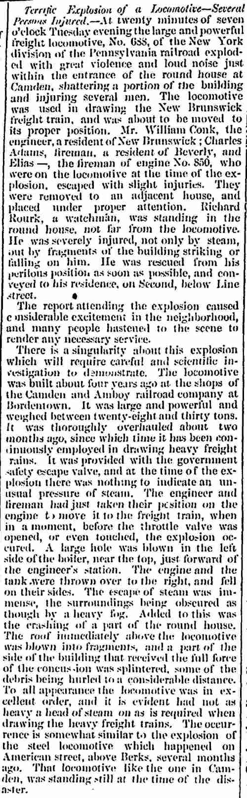 Camden New Republic, December 27, 1873, Terrific Explosion of a Locomotive, page 1