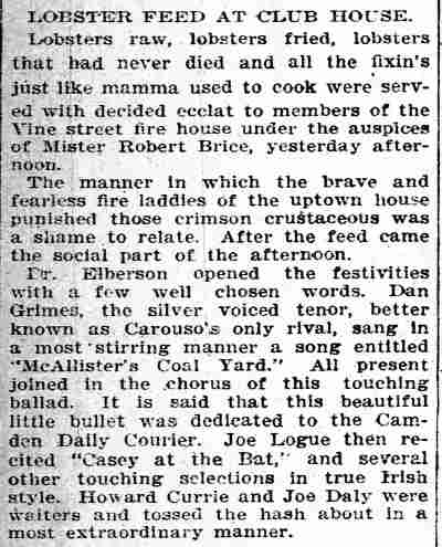 Camden Daily Courier, February 2, 1914 — Lobster Feed at Club House