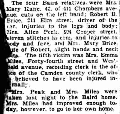 Camden Courier-Post, August 2, 1929 — Baird relatives (excerpt)
