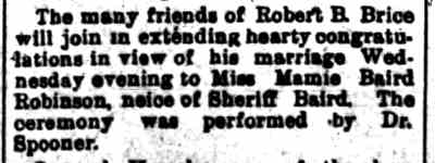 Camden Daily Courier, October 6, 1898 — marriage of Robert B. Brice