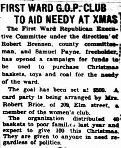 Camden Courier-Post, December 5, 1929 — First Ward G.O.P. Club to Aid Needy at Xmas