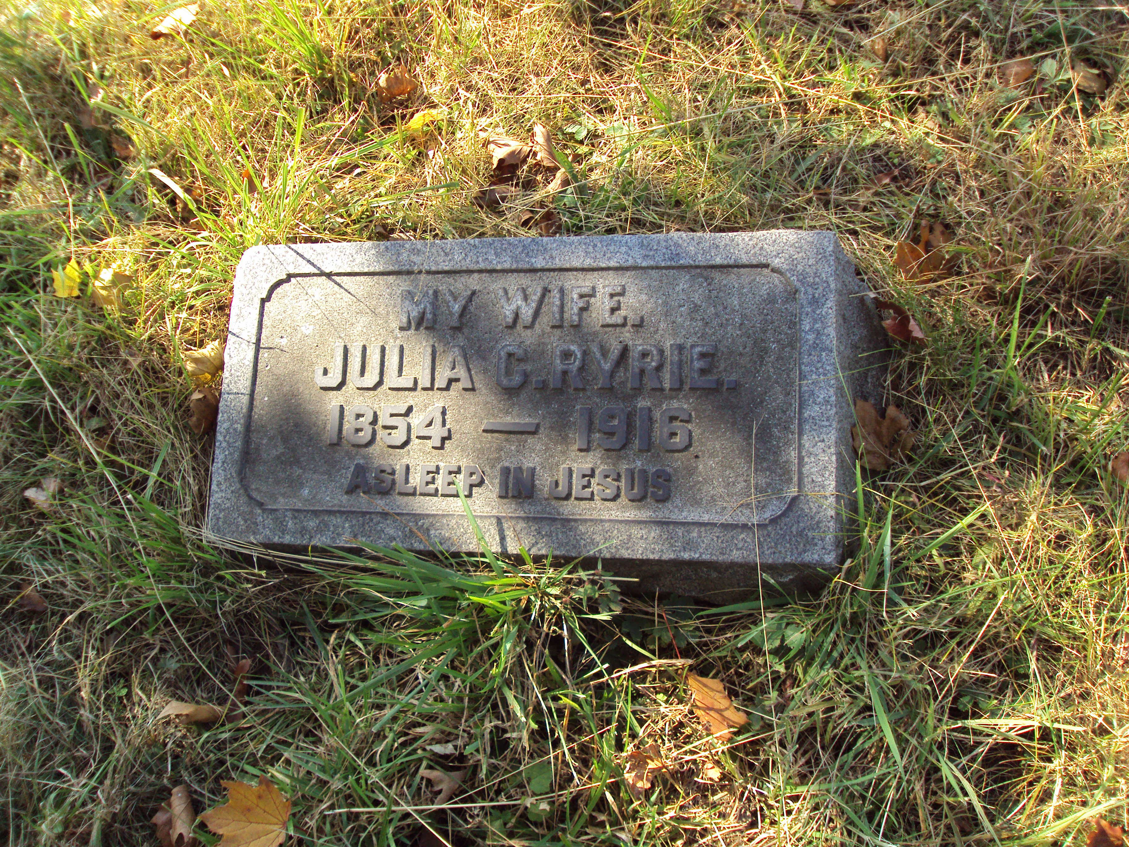 Grave of Julia Ryrie at Evergreen Cemetery, Camden
