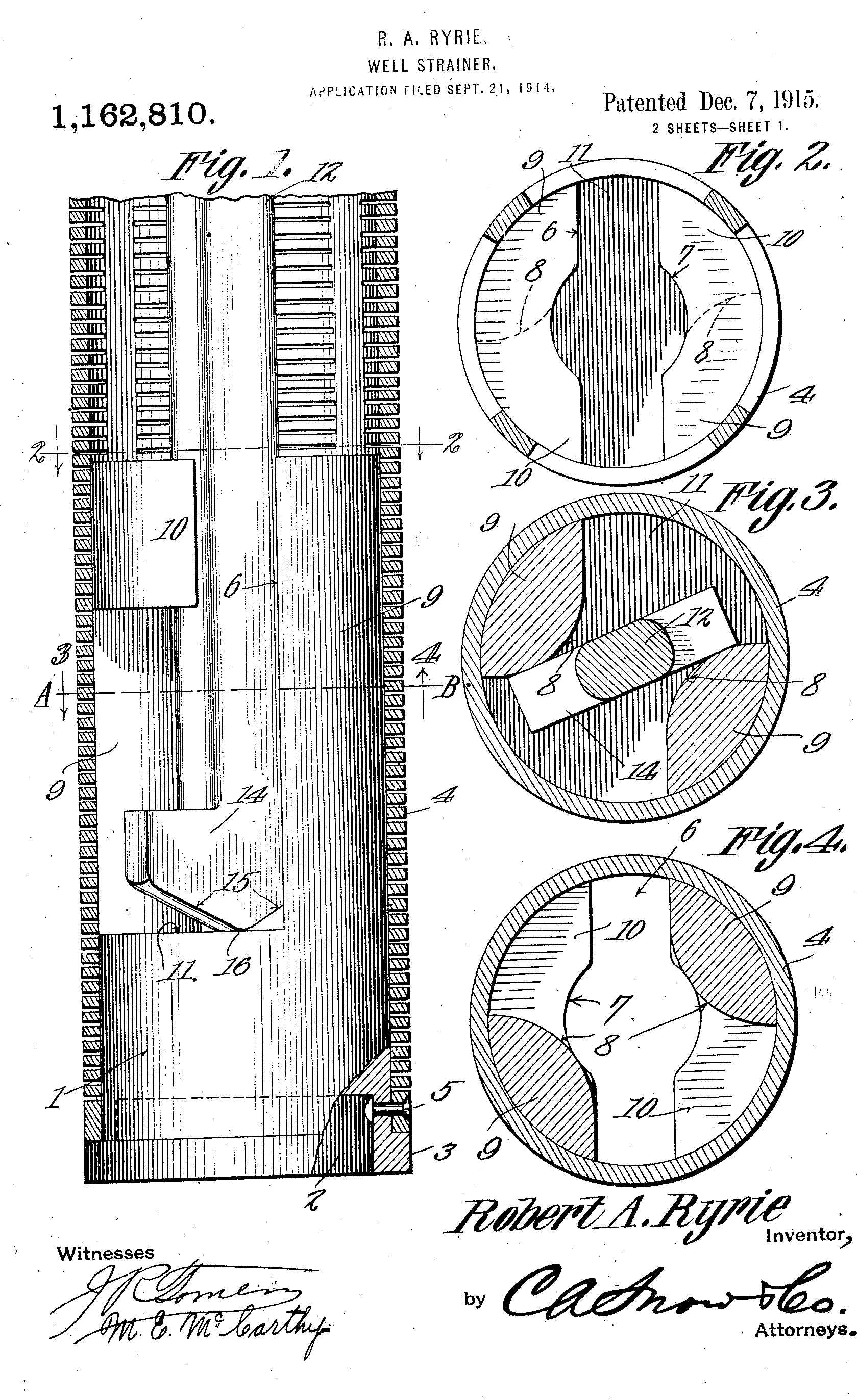 US Patent 1,162,810 — Well Strainer, December 7, 1915 — drawing sheet 2