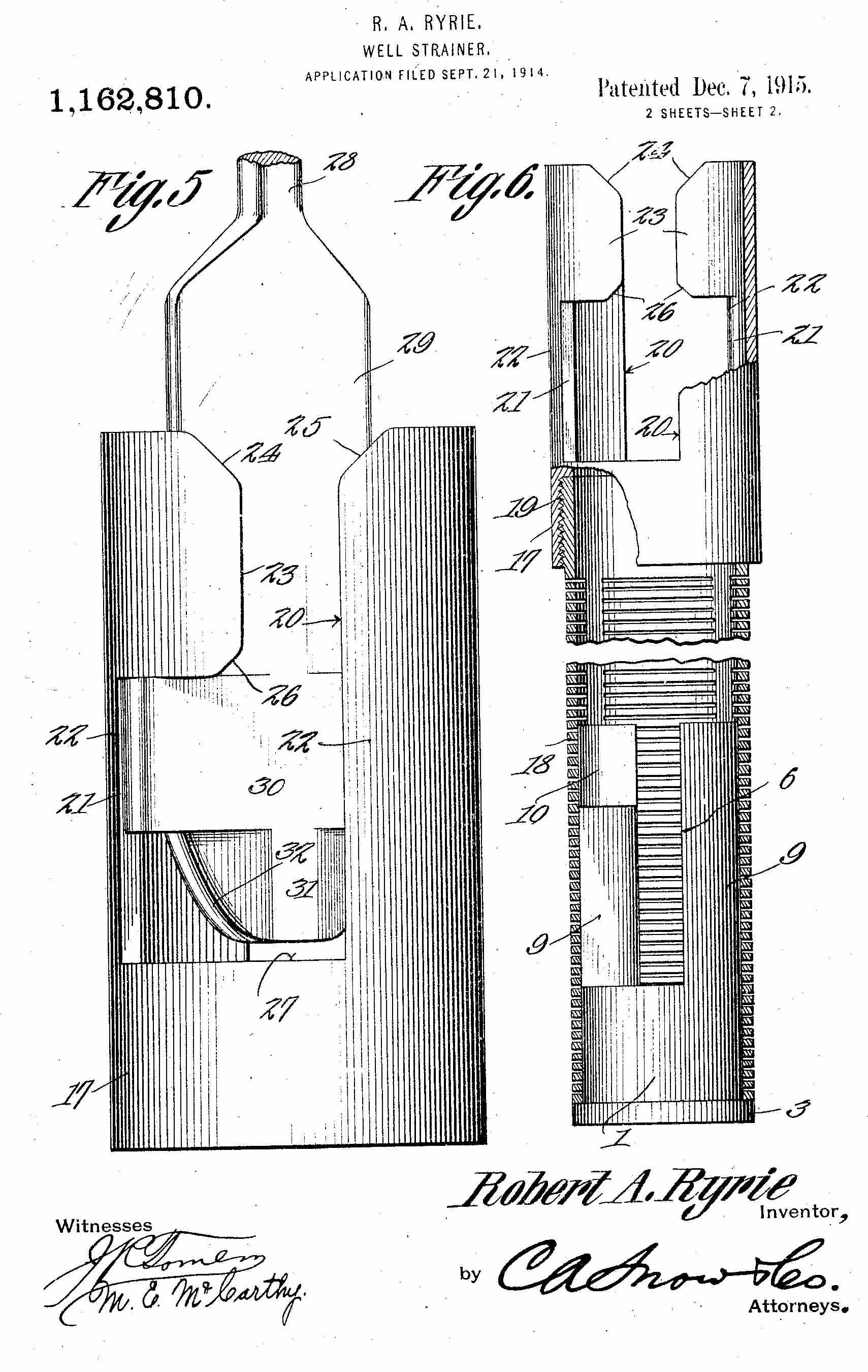 US Patent 1,162,810 — Well Strainer, December 7, 1915 — drawing sheet 1