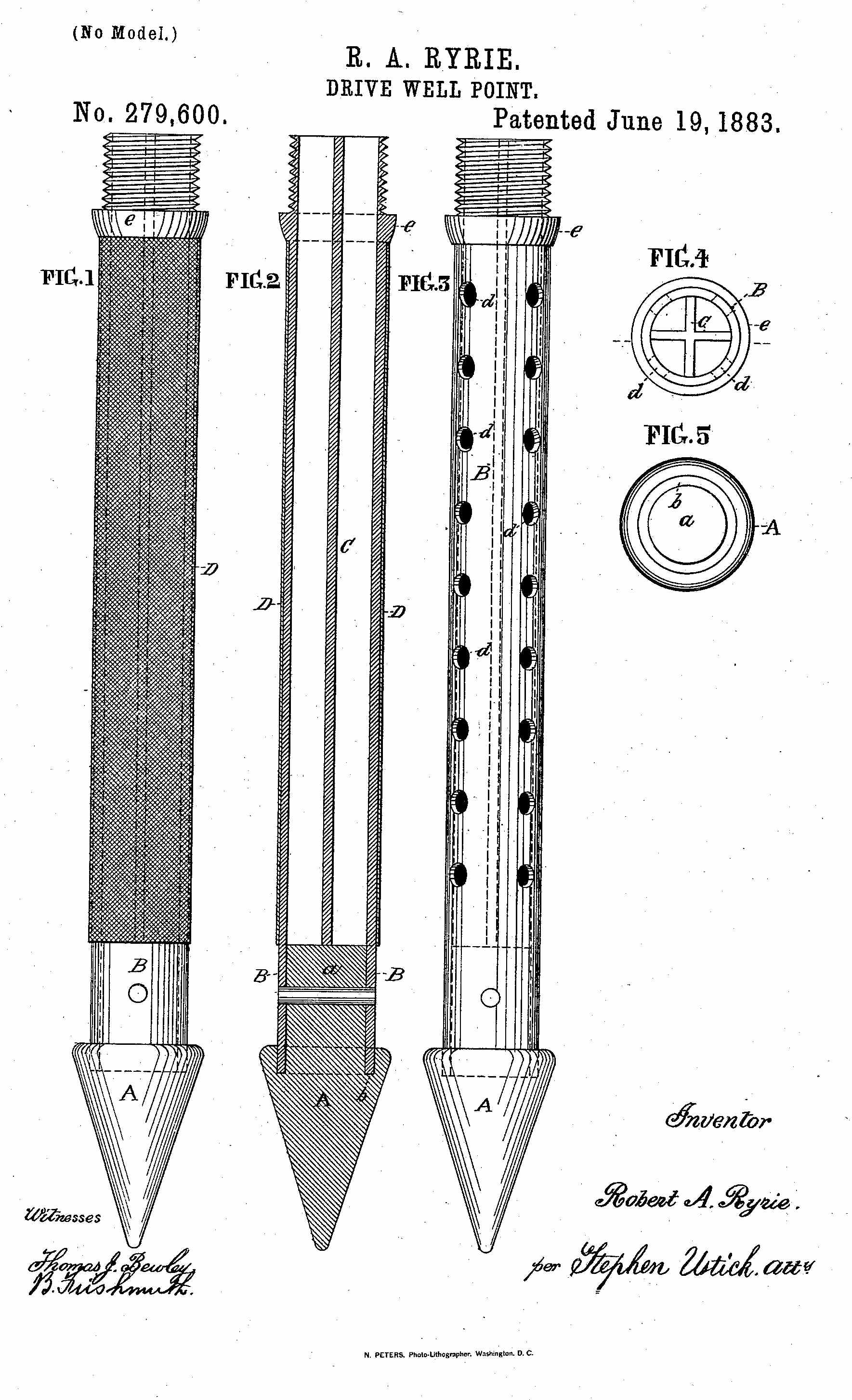 US Patent 279,600 — Drive-Well Point, June 19, 1883