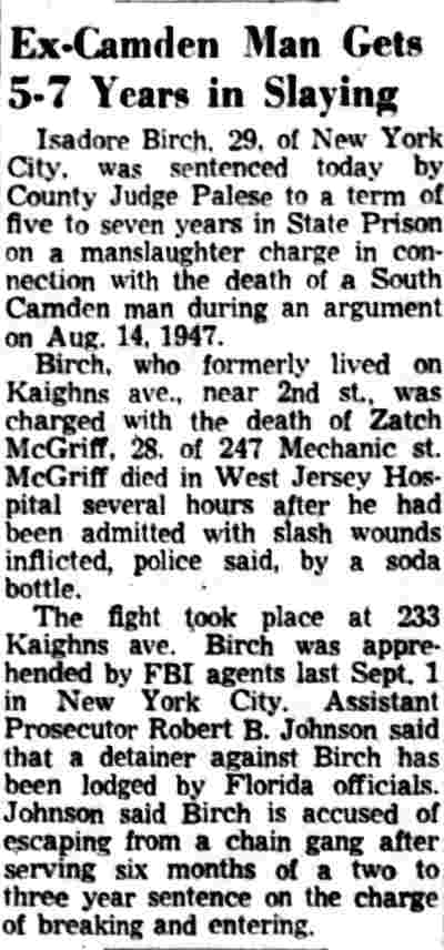 Camden Courier-Post, January 4, 1955 — Ex-Camden Man Gets 5-7 Years in Slaying