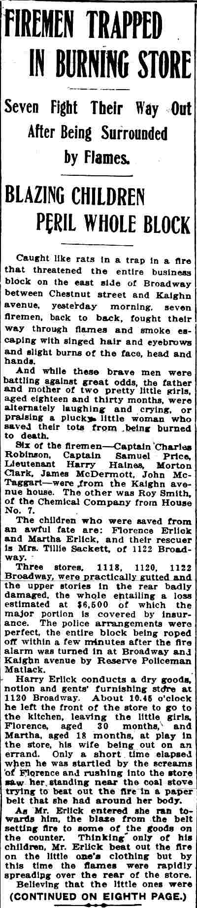 Camden Post-Telegram, December 27, 1910 — Firemen Trapped in Burning Store — Broadway fire
