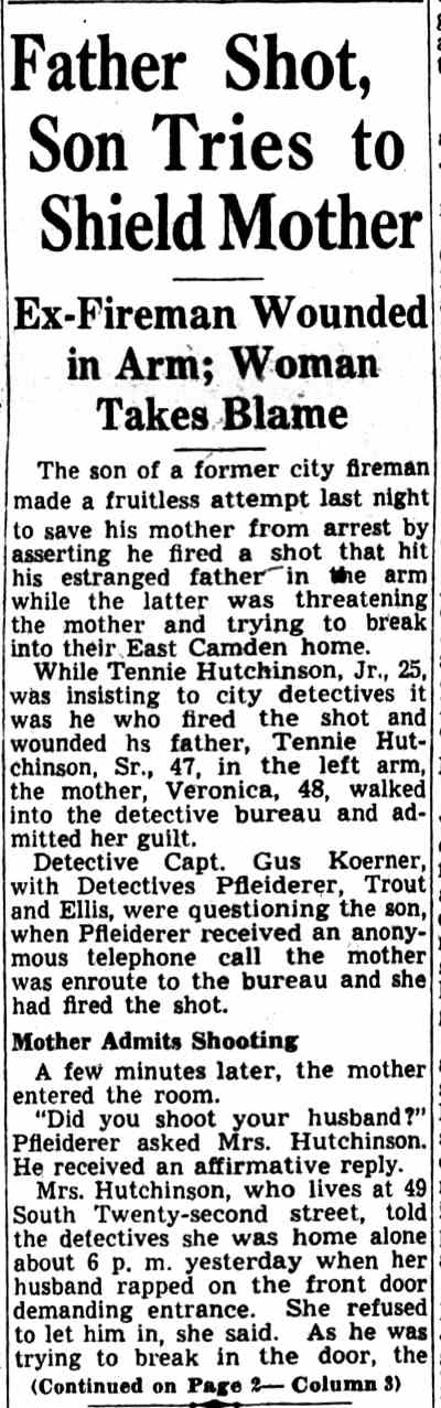 Camden Courier-Post, October 9, 1944 — Father Shot, Son Tries to Shield Mother (columns 1–2)