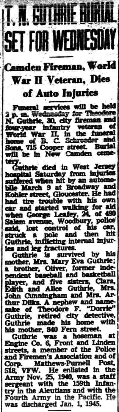 T. N. Guthrie Burial Set for Wednesday — Camden Courier-Post, March 18, 1946