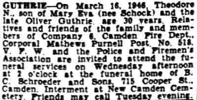 Guthrie — Death Notice, Camden Courier-Post March 18, 1946