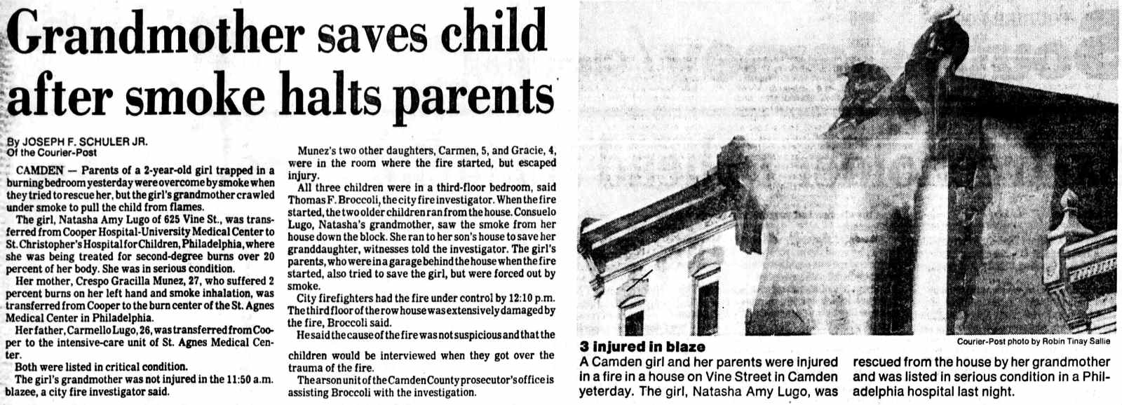 Grandmother saves child after smoke halts parents, Camden Courier-Post, March 21, 1987