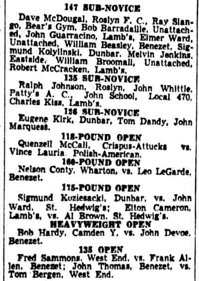 Inquirer Scene Shifts to Camden (bouts list) — Philadelphia Inquirer, January 25, 1939