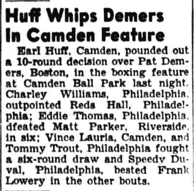 Huff Whips Demers In Camden Feature — Vineland Daily Journal, June 13, 1947