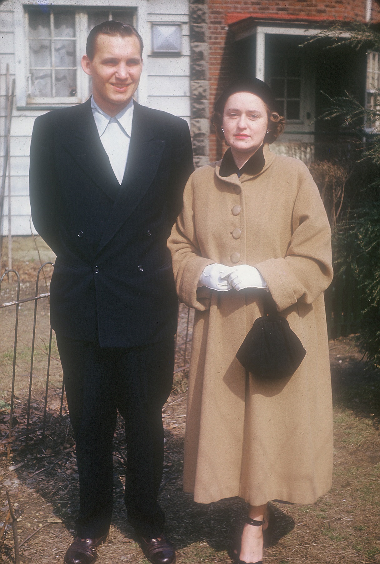 Walter and Theresa Bubien in front of their home off Mt. Ephraim Avenue, 1955