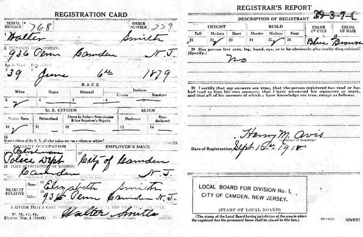 Walter H. Smith World War I Draft Card
