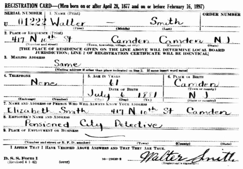 Walter H. Smith World War II Draft Card