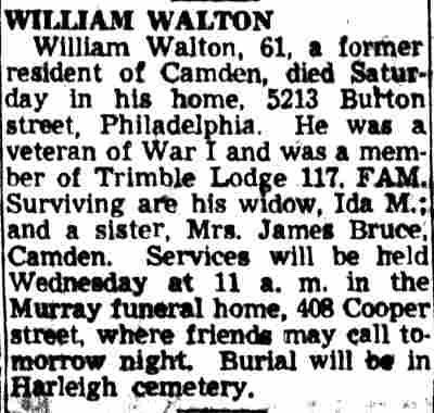 Camden Courier-Post, February 21, 1949 — William Walton obituary