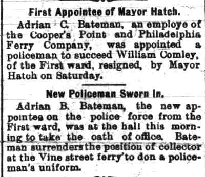 Camden Daily Courier article on police appointments, May 16, 1898