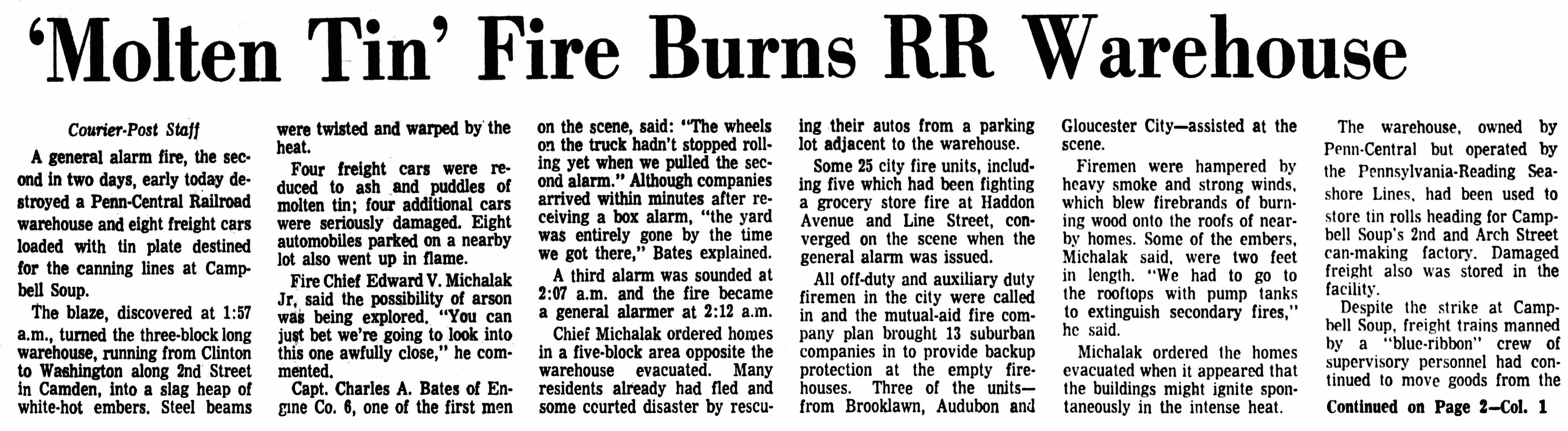 Railroad warehouse fire, August 15 1968