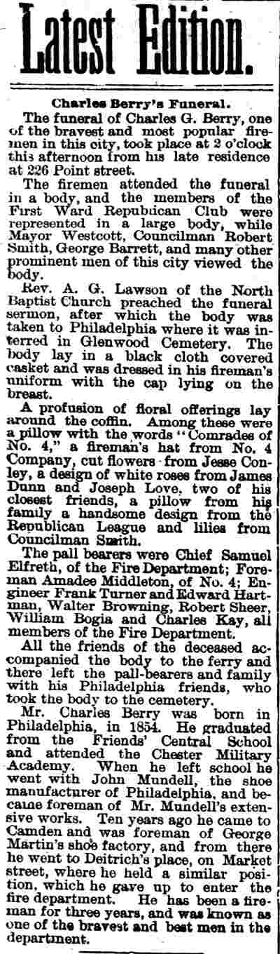 Camden Daily Courier, March 24, 1893 — Charles Berry's Funeral