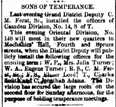 Camden Daily Post, January 7, 1879 — Sons of Temperance