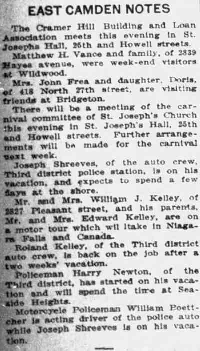 East Camden Notes, Camden Post-Telegram, July 13, 1925