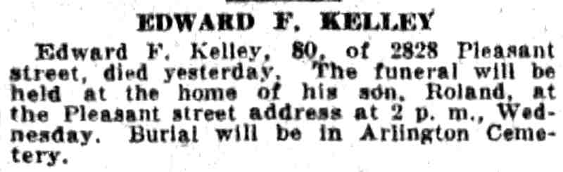 Camden Daily Courier, October 27, 1930, Edward F. Kelley obituary