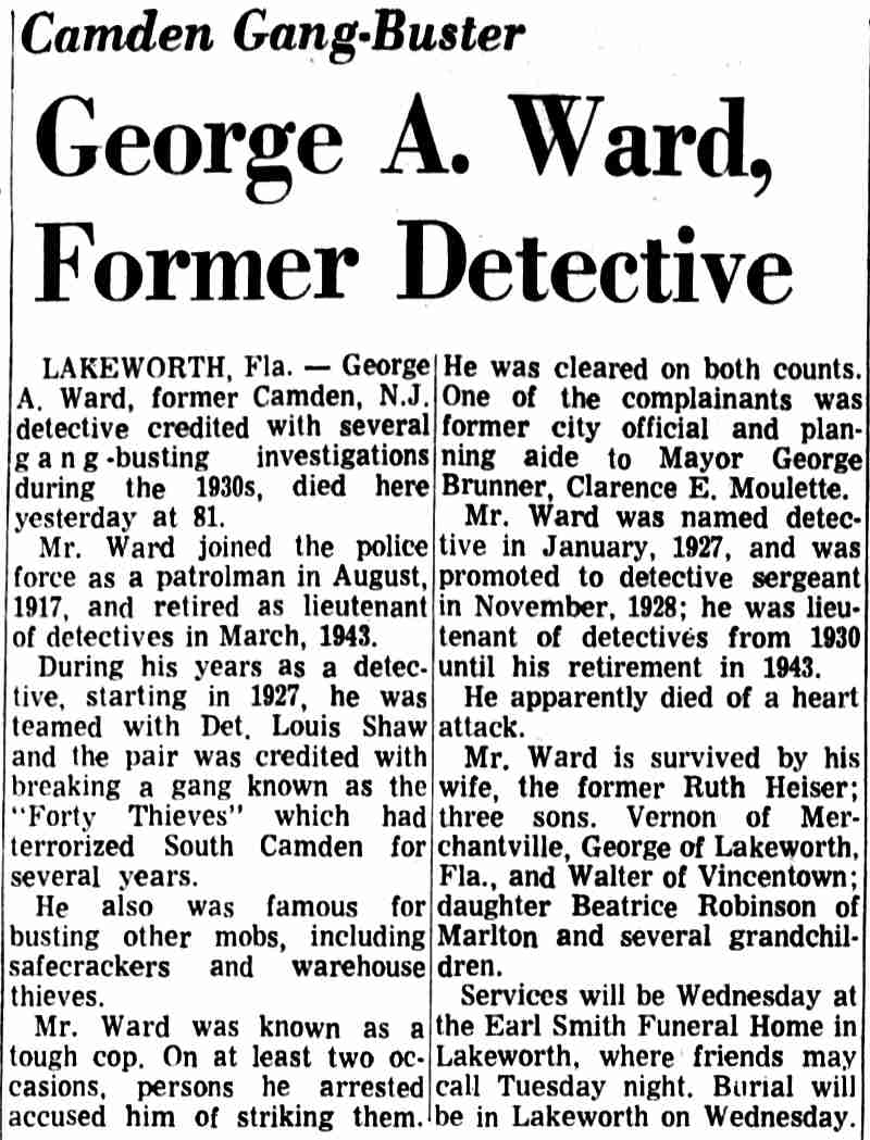 George A. Ward obituary, Camden Courier-Post May 17, 1969